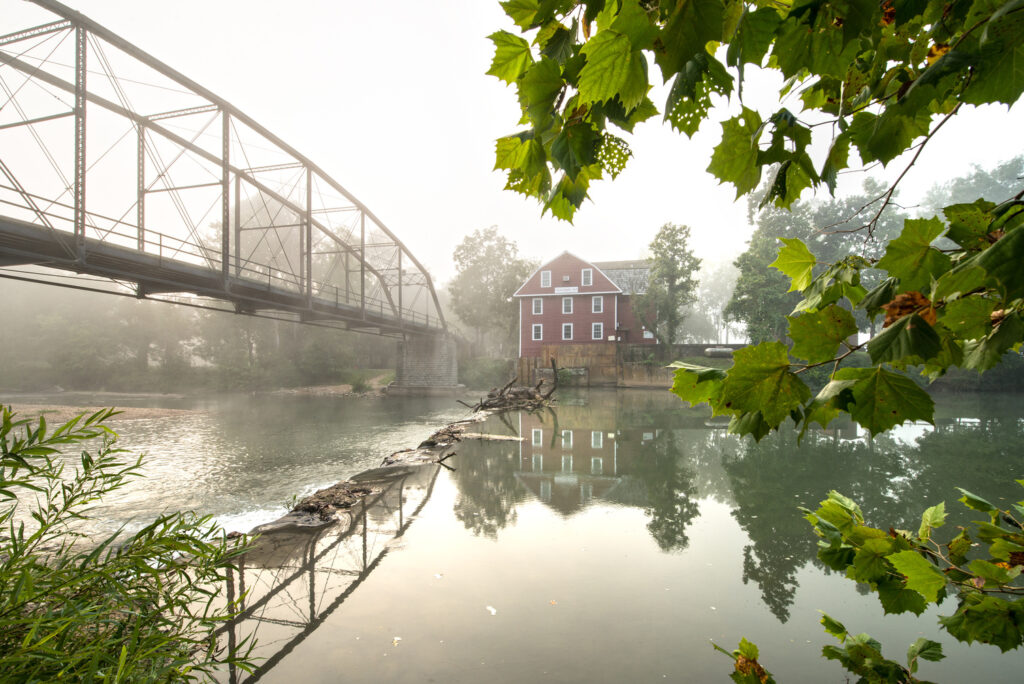 A bridge over a river.