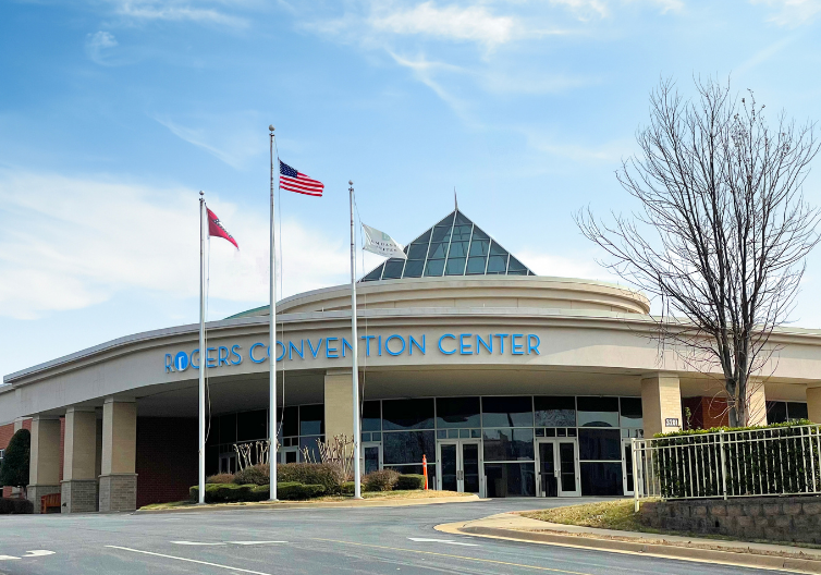 a building with an american flag in front of it.