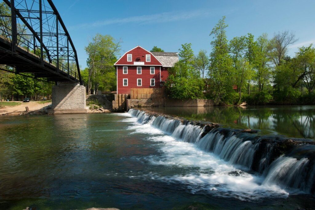 War Eagle Mill and the historic bridge over War Eagle Creek near Rogers, Arkansas